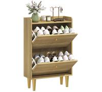 Meuble à chaussures - HOMCOM - 12 paires - 2 tiroirs basculants - étagères ajustables - panneaux de particules - 60x24x92cm - chêne