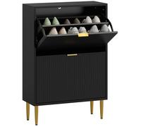 Meuble à chaussures - HOMCOM - 12 paires - 2 tiroirs rabattables, portes cannelées, étagères réglables - MDF - 60x24x91,5ccm - noir