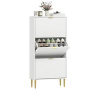 Meuble à chaussures - HOMCOM - 18 paires - 3 tiroirs rabattables, portes cannelées et étagères réglables - 60x24x122,5cm - blanc