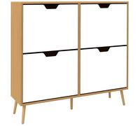 HOMCOM Meuble à chaussures 4 abattants 16 paires avec étagère réglable pieds en bois massif 95 x 26 x 95 cm naturel