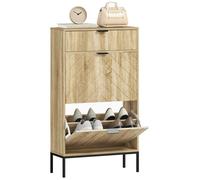 Meuble à chaussures - HOMCOM - 8 paires - tiroir coulissant, 2 tiroirs rabattables, étagères réglables - 60 x 24 x 105,5 cm - chêne