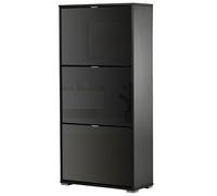 HomCom Meuble à chaussures 3 portes abattantes 3 compartiments MDF 60x26x124 cm Noir laqué