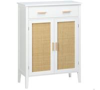 Meuble à chaussures - HOMCOM - meuble rangement entrée 2 portes effet cannage tiroir - bois - 80x35x110cm - blanc