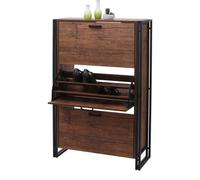 Meuble À Chaussures Hwc-A27, Armoire À Chaussures, 122x77x29cm Structure 3d 3 Volets Aspect Chêne Sauvage Multicolore