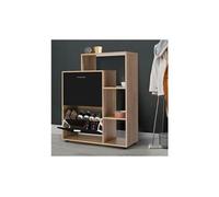 IDMarket Meuble à chaussures KLARK 12 paires imitation hêtre 2 portes noires avec étagères