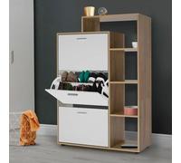 IDMarket - Meuble à Chaussures 18 Paires KLARK Imitation hêtre 3 Portes Blanches avec étagère