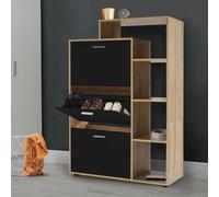 Meuble À Chaussures Imitation Hêtre 3 Portes Noires Avec Étagère