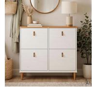 Meuble à chaussures MIKKA en bois, étagère à chaussures bois, rangement avec 4 abattants en pin massif blanc/chêne