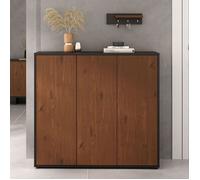 IDIMEX Meuble à Chaussures Miran en Bois Couleur Noir et Châtaignier, 3 Portes, Armoire à Chaussures, Rangement pour 24 Paires, Design Épuré pour Entrée, Ouverture Push-to-Open, Placard Original.