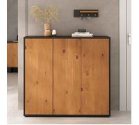 Meuble à Chaussures MIRAN en Bois Couleur Noir et Chêne 3 Portes Rangement pour 24 Paires