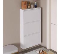 Meuble à chaussures mural avec rabats - Nizer à chaussures peu encombrant pour entrée, pas de montage nécessaire, étagère à chaussures libre avec support caché Lar (103,1 x 60,9 x 12,2 cm, blanc)