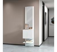Meuble à chaussures mural entrée blanc brillant étagère 1 porte miroir Karin