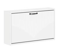Meuble à chaussures mural HOORN 71 x 17 x 43 cm Blanc Armoire murale | Bois d'ingénierie, porte réversible, tiroir rabattable, poignée noire en métal, fine et compacte