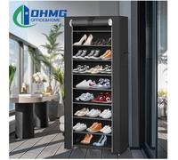 Meuble à chaussures OHMG avec couvercle en tissu, 10 étagères et 9 compartiments - Noir uni - 60*30*160cm