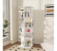 Meuble à Chaussures Rotatif 360° 7 Niveaux, 14 Niches, Base Haute - BEAUNIV - PVC Blanc pour Entrée 60×60×184 cm