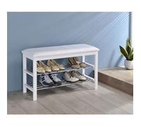 Meuble à chaussures SANA banc avec assise et 2 étagères rangement pour 8 paires en bois massif de coloris blanc