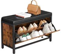Meuble à chaussures, système d'organisation des chaussures avec couvercle, boîte à chaussures pour 6 paires, structure en acier, design industriel, couleur marron et noir vintage