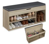 Meuble à chaussures - TECTAKE - Banc à chaussures NATALIA en bois MDF, assise rembourrée, 104 x 30 x 49 cm - Bois clair/Chêne sonoma