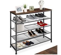 Meuble à chaussures - TECTAKE - Étagère à chaussures SHEFFIELD en acier 100 x 30,5 x 93 cm - Bois foncé