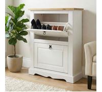 Idimex Armoire à chaussures Tequila style mexicain – 2 abattants en pin massif lasuré blanc/brun