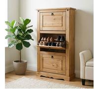 Meuble à chaussures TEQUILA style mexicain armoire à chaussures avec 3 abattants, en pin massif finition teintée et cirée