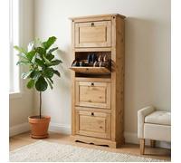 Meuble à chaussures TEQUILA style mexicain armoire à chaussures avec 4 abattants, en pin massif finition teintée et cirée