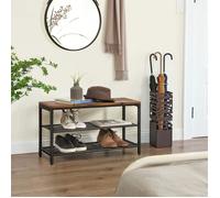 VASAGLE Banc à Chaussures, avec Étagères en Maille, Rangement à Chaussures, Couloir, Entrée, Gain de Place, Métal, Industriel, Marron Rustique et Noir LBS74X