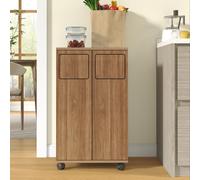Meuble à poubelles double Armoire de cuisine à roulettes aspect chêne Meuble de tri sélectif à 2 portes avec roulettes pour cuisine ou salle à manger 46,7 x 35 x 80 cm