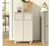 Meuble à poubelles double, meuble de cuisine à roulettes, aspect bois clair, meuble de tri des déchets à 2 portes, roulettes blanches, pour cuisine ou salle à manger, 46,7 x 35 x 80 cm