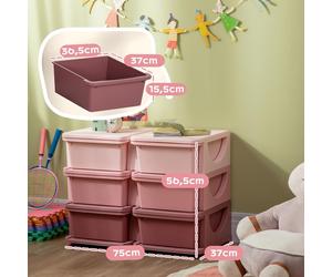 Meuble à tiroirs HOMCOM pour enfants, coffres de rangement à 6 niveaux, mobilier pour enfants