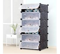 Meuble Armoire à Chaussures 6 Cubes 6 Etagères Modulable de Rangement avec Portes Plastique