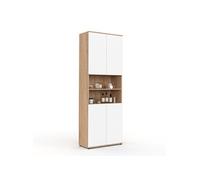 Meuble colonne salle de bain TOMI 4 portes 2 niches façon hêtre et blanc