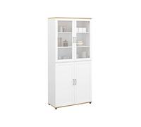 Meuble armoire colonne salle de bain VITO 4 portes dont 2 vitrées blanc et bois