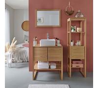 Meuble ATOLL 70cm chêne colonne vasque carrée robinet miroir