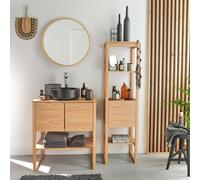 Meuble ATOLL 70cm chêne colonne vasque noire robinet miroir