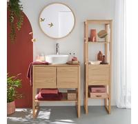 Meuble ATOLL 70cm chêne colonne vasque ronde miroir et robinet
