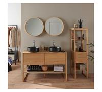 Meuble ATOLL double 120cm chêne vasques noires robinets miroirs colonne