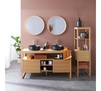 Meuble ATOLL double 140cm chêne vasques noires miroirs colonnes