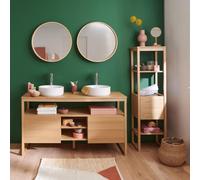 Meuble ATOLL double 140cm chêne vasques robinets miroirs colonne