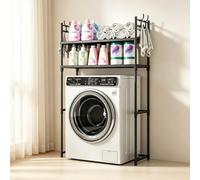 Meuble au-dessus Lave-Linge avec Crochets, Étagère Buanderie 2 Niveaux | Rangement robuste 2 niveaux pour lave-linge avec crochets et 89cm de dégagement inférieur.(Black)