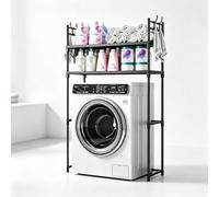 Meuble au-dessus Lave-Linge avec Crochets, Étagère Buanderie 2 Niveaux | Rangement robuste 2 niveaux pour lave-linge avec crochets et 89cm de dégagement inférieur.(Black)