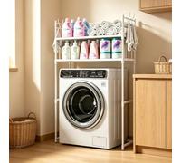 Meuble au-dessus Lave-Linge avec Crochets, Étagère Buanderie 2 Niveaux | Rangement robuste 2 niveaux pour lave-linge avec crochets et 89cm de dégagement inférieur.(White)