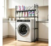 Meuble au-dessus Lave-Linge avec Crochets, Étagère Buanderie 2 Niveaux | Rangement robuste 2 niveaux pour lave-linge avec crochets et 89cm de dégagement inférieur.(Black)