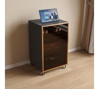 Meuble audio en bois avec portes en verre et étagères à 2/3/4 niveaux | Meuble audio avec roulettes / support AV, adapté aux composants stéréo de home cinéma(Gray-Gold,80cm/31.5in)