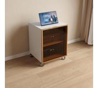 Meuble audio en bois avec portes en verre et étagères à 2/3/4 niveaux | Meuble audio avec roulettes / support AV, adapté aux composants stéréo de home cinéma(White-Gold,60cm/23.6in)