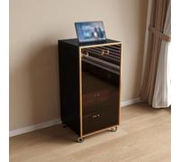 Meuble audio en bois avec portes en verre et étagères à 2/3/4 niveaux | Meuble audio avec roulettes / support AV, adapté aux composants stéréo de home cinéma(Black-Gold,100cm/39.4in)