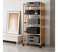 Meuble AV, Support Audio pour Lecteur CD à roulettes, étagères réglables en Hauteur, 2/3/4/5 Niveaux, adapté pour Salon, cinéma Maison et Studio d'enregistrement(Natural,60.2 * 15 * 27.5in)