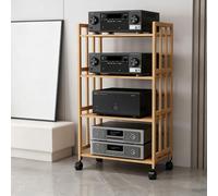 Meuble AV, Support Audio pour Lecteur CD à roulettes, étagères réglables en Hauteur, 2/3/4/5 Niveaux, adapté pour Salon, cinéma Maison et Studio d'enregistrement(Natural,48.4 * 15 * 23.6in)