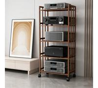 Meuble AV, Support Audio pour Lecteur CD à roulettes, étagères réglables en Hauteur, 2/3/4/5 Niveaux, adapté pour Salon, cinéma Maison et Studio d'enregistrement(Brown,60.2 * 15 * 27.5in)