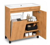 Meuble avec lavabo 80 cm Ribera, suspendu ou au sol, pour salle de bain, fermeture douce, panier à linge, ensemble de meubles de salle de bain avec lavabo, étagères supplémentaires. (chêne Lancelot
